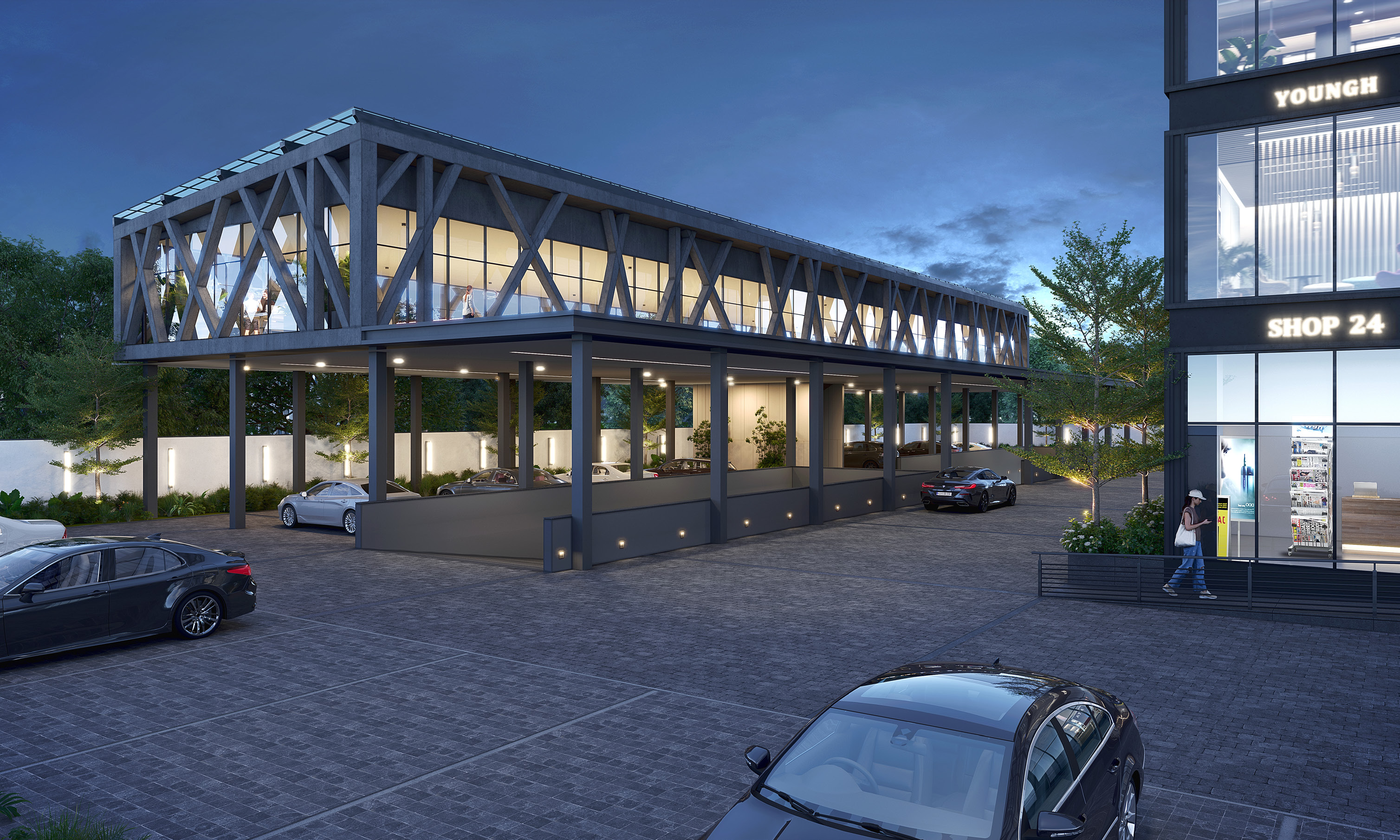 ICONIC showroom at dusk